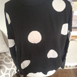 Tahari Black Sweater with White Polka Dots